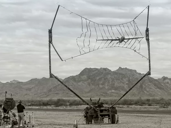 Large drone landing in net